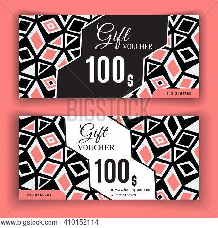 Vector Gift Voucher Template. Universal Flyer For Business. Luxury Black Pink Vector Design For Depa