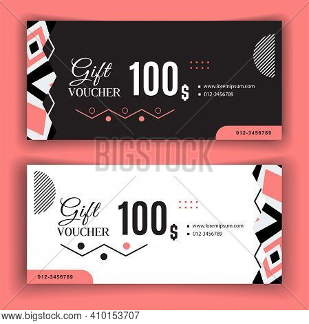 Vector Gift Voucher Template. Universal Flyer For Business. Luxury Black Pink Vector Design For Depa