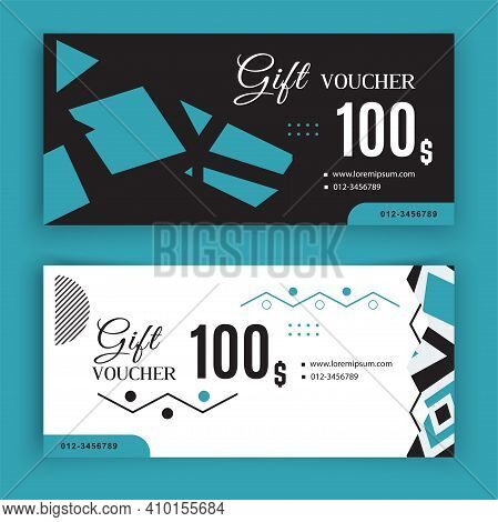 Vector Gift Voucher Template. Universal Flyer For Business. Black White Blue Vector Design For Depar