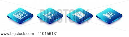 Set Isometric Line Cardboard Box With Traffic, This Side Up, Warehouse And Boxes On Pallet Icon. Vec