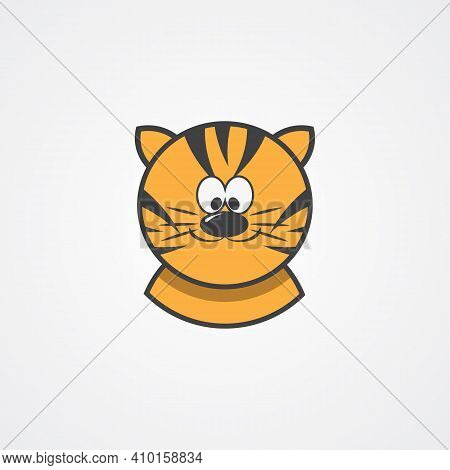 Tiger Cute Simple Animal Head. Cartoon Portrait In A Flat Design. Vector Illustration