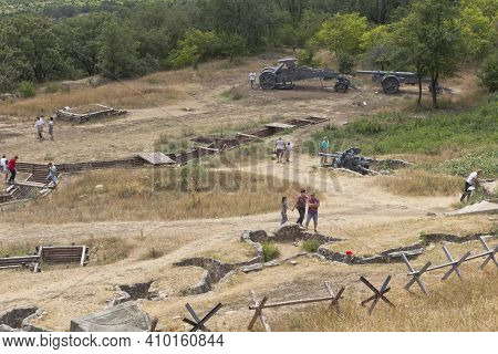 Sevastopol, Crimea, Russia - July 28, 2020: Exposition Of Defensive Fortifications And Captured Arti