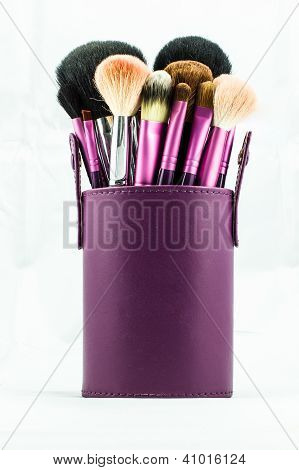 Makeup pensler i Violet læder kasse