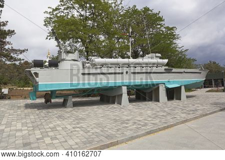 Sevastopol, Crimea, Russia - July 28, 2020: Torpedo Boat 123-k Komsomolets In The Memorial Complex S