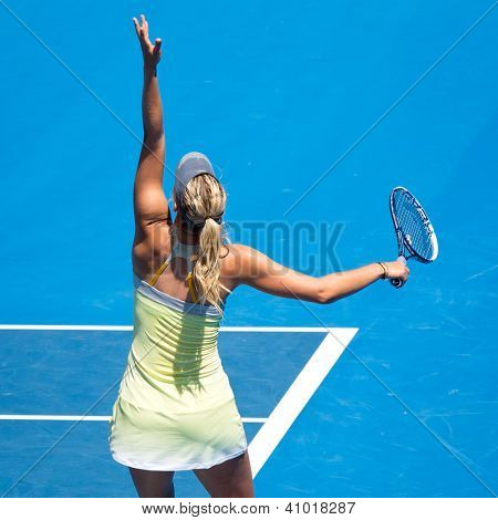 MELBOURNE - 14. ledna: Maria Sharapova Ruska v jejím prvním kole vyhrát nad Olga Puchkova nebo Russi