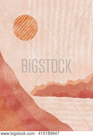 Boho Print. Abstract Clifs With Sea Background. Terracotta Poster. Abstract Arrangements. Landscapes