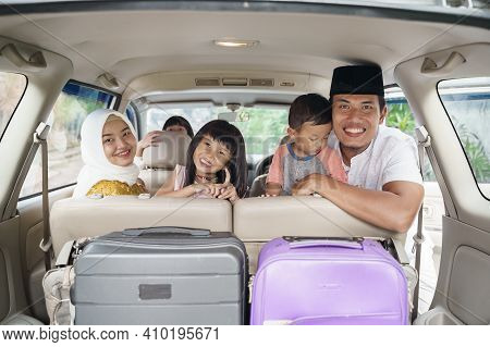 Muslim Family Travel By Car During Eid Mubarak Celebration