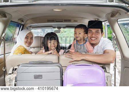 Muslim Family Travel By Car During Eid Mubarak Celebration