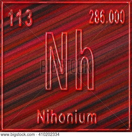 Nihonium Chemical Element, Sign With Atomic Number And Atomic Weight, Periodic Table Element 