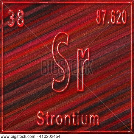Strontium Chemical Element, Sign With Atomic Number And Atomic Weight, Periodic Table Element