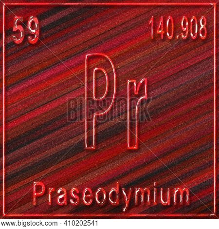 Praseodymium Chemical Element, Sign With Atomic Number And Atomic Weight, Periodic Table Element