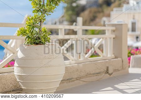 View Over The Caldera In Santorini, Greece. Islands In The Santorini Caldera. From A House In Fira, 