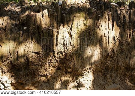 Soil And Stone Wall At Pathway In Jungle Go To Pha Chor Canyon Cliffs On Nature Trailing Wild Forest