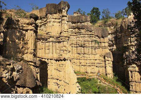 Pha Chor Canyon Cliffs In Jungle Wild Forest Of Mae Wang National Park For Thai People And Foreign T