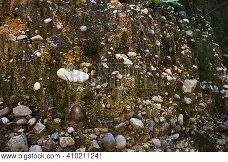 Soil And Stone Wall At Pathway In Jungle Go To Pha Chor Canyon Cliffs On Nature Trailing Wild Forest