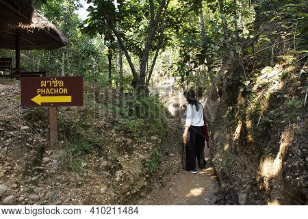 Traveler Thai Women People Travel Visit And Take Photo At Pha Chor Canyon Cliffs And Trekking On Nat
