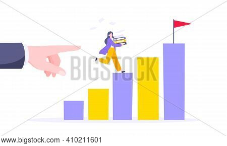 Business Mentor Helps To Improve Career And Holding Stairs Steps Vector Illustration. Mentorship, Up