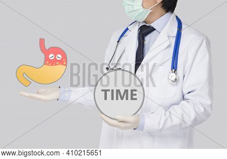 Doctor Hold Organ Stomach Feel Reflux , Gastric Ulcer