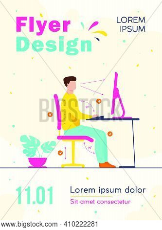 Instruction For Correct Pose During Office Work Flat Vector Illustration. Cartoon Worker Sitting At 