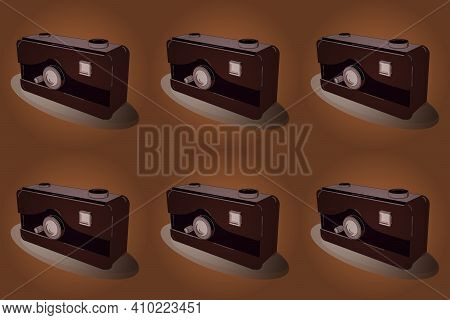 Pocket Digital Camera.3d. Draught In Beige, Black And Brown Colors. Raster. Axonometry.