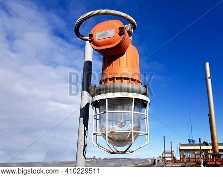 Explosion-proof Lantern At A Dangerous Production Facility Close-up
