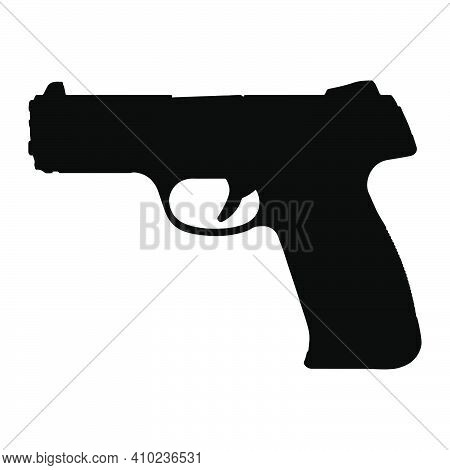 Gun Silhouette Icon. Black Handgun Symbol. Vector Shape Isolated On White.