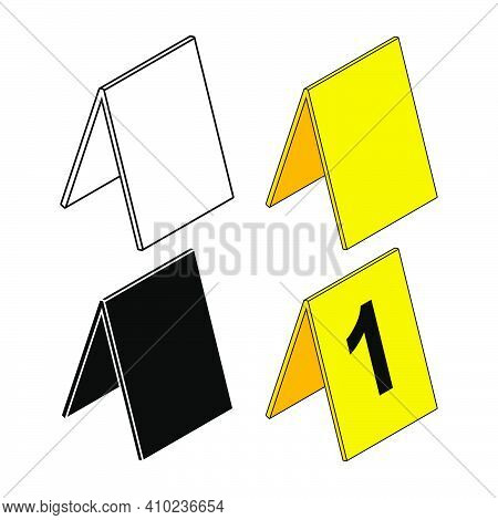 Crime Scene Markers Set. Criminalistics Label Icon Collection. Empty Or Blank Outline And Silhouette