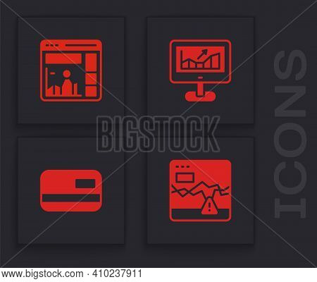 Set Failure Stocks Market, Website With Growth Graph, Computer And Credit Card Icon. Vector