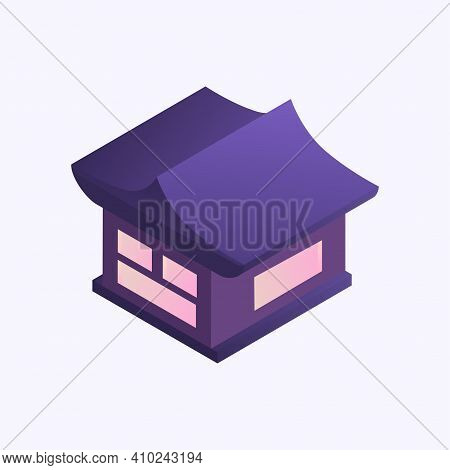 Isometric Japanese Architecture. Japanese Building. House With Lights