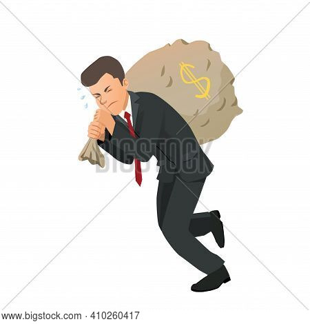 Businessman Carrying A Bag Of Money. Vector Illustration.