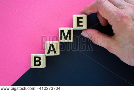 Bame Symbol. Abbreviation Bame, Black, Asian And Minority Ethnic On Wooden Cubes. Beautiful Purple A