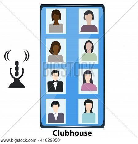 Mobile Phone With Photo Contactees, Microphone For Communication - Isolated On White Background - Ve