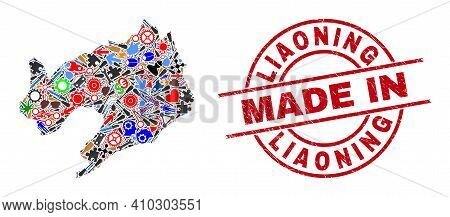 Development Liaoning Province Map Mosaic And Made In Textured Rubber Stamp. Liaoning Province Map Mo