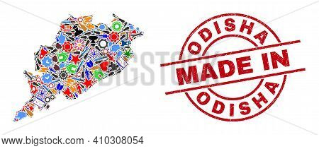 Science Odisha State Map Mosaic And Made In Grunge Rubber Stamp. Odisha State Map Mosaic Composed Wi