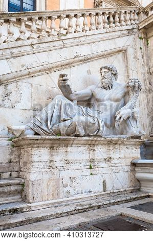 Rome, Italy. View Of The Staircase Of The Palazzo Senatorio, A Renaissance Masterpiece. Its Double R