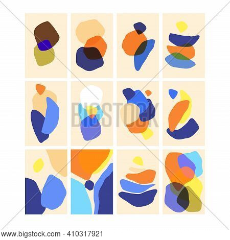 Set Of Creative Minimalist Hand Painted Illustrations For Postcard Or Brochure Design. Vector.