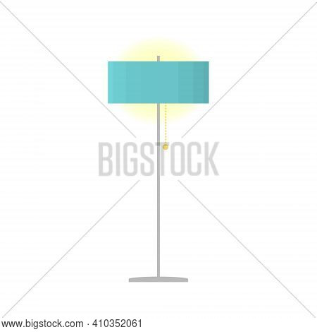 Green Floor Lamp For The Living Room On A Straight Steel Stand. A Modern Lamp For A Bedroom, Living 