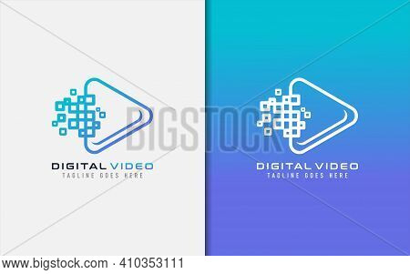 Creative Digital Video Logo Design. Abstract Video Symbol Combined With Digital Square Concept. Vect