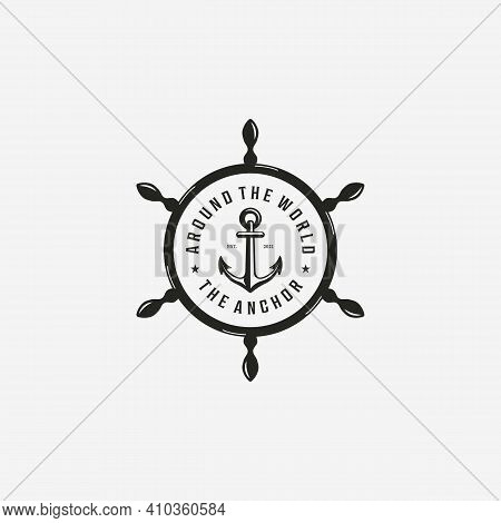 Badge Of Anchor Cruise Ship Vintage Logo, Illustration Design Of Pirates Navy Concept