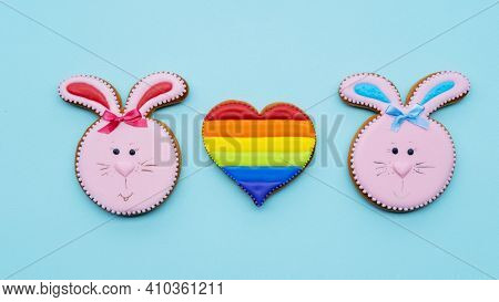 Lesbian Love. Lgbt Rights. Homosexual Relationship. Sweet Pastry Decoration. Pink Gingerbread Cute B