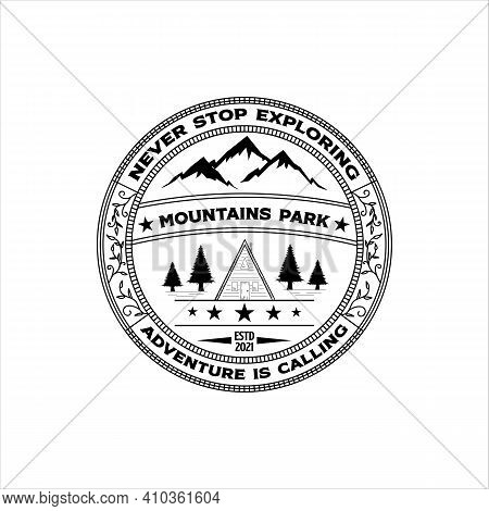 Mountain Park Icon Logo Vector Emblem Illustration Design, Adventure Vintage Label Patch Illustratio