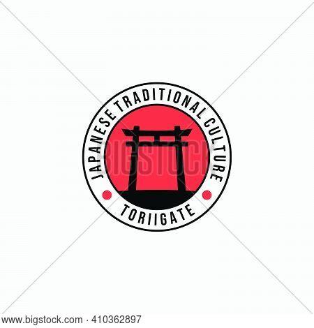 Badge Of Torii Gate Japan Logo Vintage Vector, Illustration Design Of Traditional Temple Culture Con