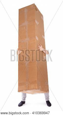 Man Carrying A Oversized Cardboard Box
