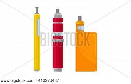 Electronic Cigarette As Electronic Device For Simulating Tobacco Smoking Vector Set
