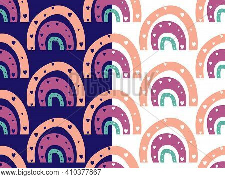 Rainbow Seamless Pattern, Hand Drawn Bono Minimalist Sky Arch Background, Pastel Palette
