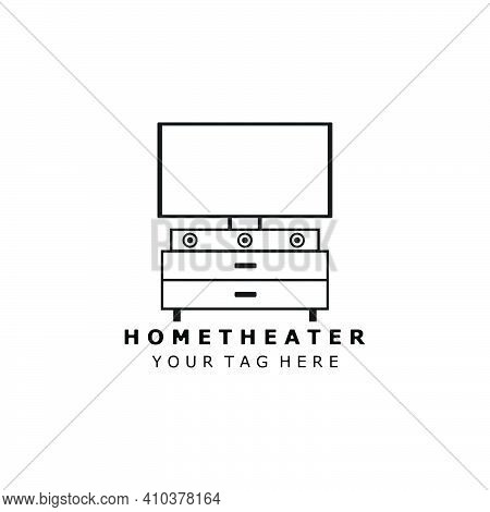 Home Theater Logo Line Art Vector Illustration Template Design