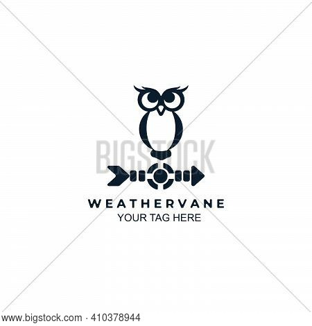 Owl Weather Vane  Logo Line Art Color Emblem Illustration Vector Template Design
