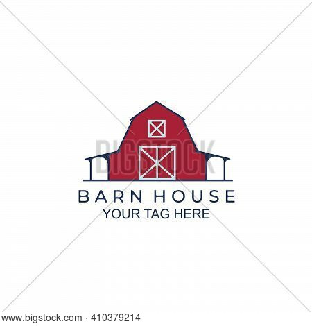 Barn House Color Line Art Logo Illustration Vector Template Design, Farmhouse Logo Design