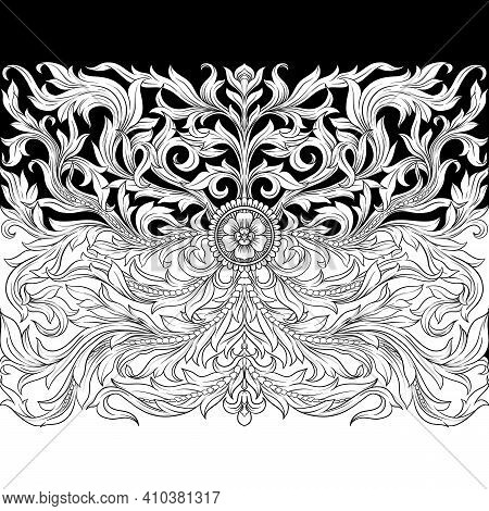 Seamless Pattern, Background In Baroque, Rococo, Victorian, Renaissance Style. Trendy Florar Vintage