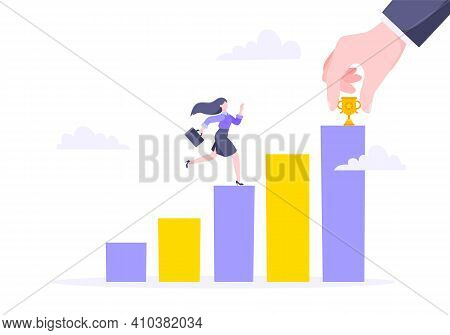 Business Mentor Helps To Improve Career And Holding Stairs Steps Vector Illustration. Mentorship, Up